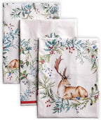 Maison d' Hermine Kitchen Towels Set of 3 100% Cotton 27.50" x 20" Reusable Cloth Tea Dish Towels Absorbent with Hanging Loop for Kitchen, Home, Dining, Cocktail Parties (Holly Time)