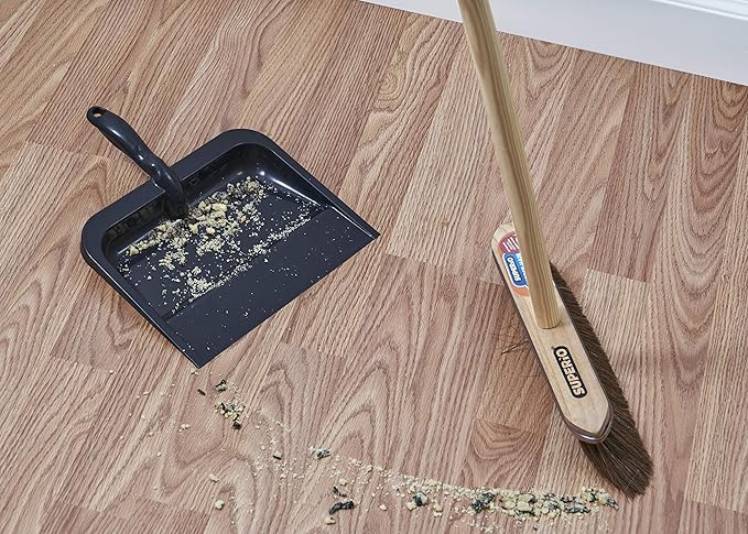 Superio Heavy Duty Plastic Dustpan with Comfort Grip Handle Black, Durable, Lightweight Multi Surface Dust Pan Easy Broom Sweeping, 10 inches Wide, 3-Pack