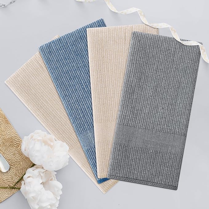 Homaxy Premium Kitchen Towels(18”x 28”, 12 Pack), Large Cotton Kitchen Hand Towels, Flat and Terry Dish Towels, 380 GSM Highly Absorbent Tea Towel Set with Hanging Loop, Multicolor