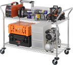 Finnhomy 2-Tier Commercial Grade Rolling Cart, Heavy Duty Utility Cart, Carts with Wheels and Handles, Kitchen Cart on Wheels, Metal Serving Cart with 700 lbs Capacity, Shelf Size 24" D x 48" W, NSF