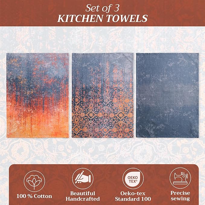 Maison d' Hermine Kitchen Towels Set of 3 100% Cotton 27.50" x 20" Reusable Cloth Tea Dish Towels Absorbent with Hanging Loop for Kitchen, Home, Dining, Cocktail Parties (Imperfection)