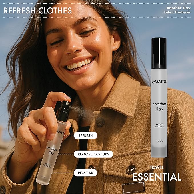 byMATTER Shoe & Fabric Freshener Spray Set – Travel Fabric Refresher & Shoe Deodorizer Pack, Odor Elimination, Suits All Materials, Smell Remover Sprays (2x 0.34 Fl Oz / 10ml)