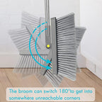PHYEX 2-Pack Broom and Dustpan Combo Set, 48" Long Adjustable Handle Stand Up Dustpan with Self-Cleaning Teeth, Ideal for Home, Office, Kitchen, Indoor & Outdoor Use, Grey