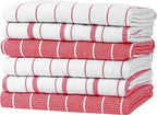 Zeppoli Classic Kitchen Towels - 6 Pack 100% Natural Cotton Towel Set, Reusable Wash Cloths, Absorbent Dish Towels, Machine Washable Hand Towels, Kitchen Essentials, 20� x 28� - Red VAR