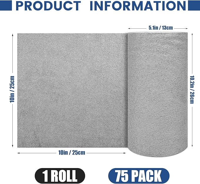 75 Pack Microfiber Cleaning Cloth Roll,Reusable Washable Ultra Tear Away Microfiber Towels,Absorbent Rags Drying Dishcloths for Car,Home,Garage or Shop Kitchen(Grey)