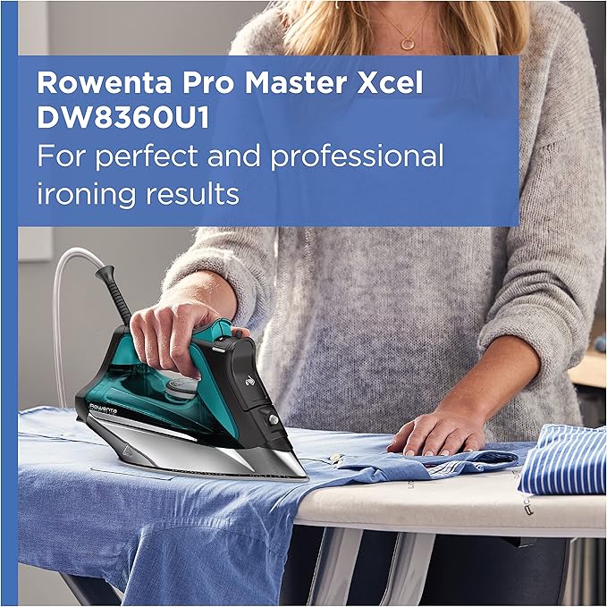 Rowenta Pro Master Stainless Steel Soleplate Steam Iron for Clothes, 210 g/min, 400 Microsteam Holes, Cotton, Wool, Poly, Silk, Linen, Nylon 1775 Watts Ironing, Garment Steamer, Powerful Steam DW8360