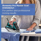 Rowenta Pro Master Stainless Steel Soleplate Steam Iron for Clothes, 210 g/min, 400 Microsteam Holes, Cotton, Wool, Poly, Silk, Linen, Nylon 1775 Watts Ironing, Garment Steamer, Powerful Steam DW8360