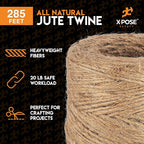 Jute Twine - 1 Ply Brown Roll 285 Feet Natural Jute String for Crafts, Packaging, Wrapping, Decorative Rope Cord for Hanging Ornaments (2 Packs)