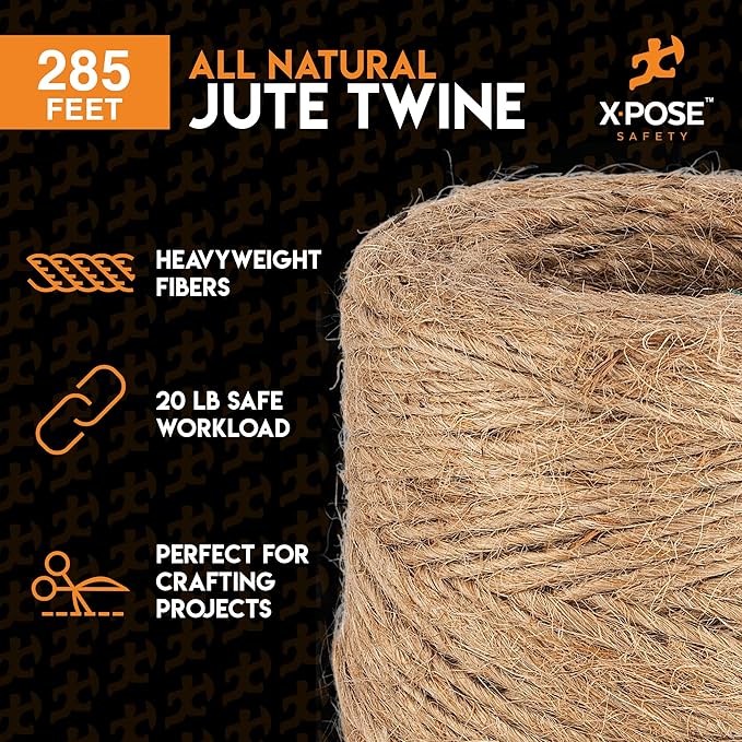 Jute Twine - 1 Ply Brown Roll 285 Feet Natural Jute String for Crafts, Packaging, Wrapping, Decorative Rope Cord for Hanging Ornaments (2 Packs)