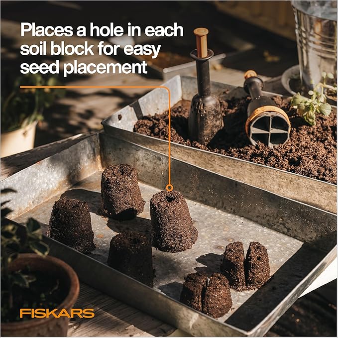 Fiskars Soil Block Maker for Garden Seeds with Natural Air Pruning, Eco Friendly Soil Blocking Gardening Tool for Germinating Seeds