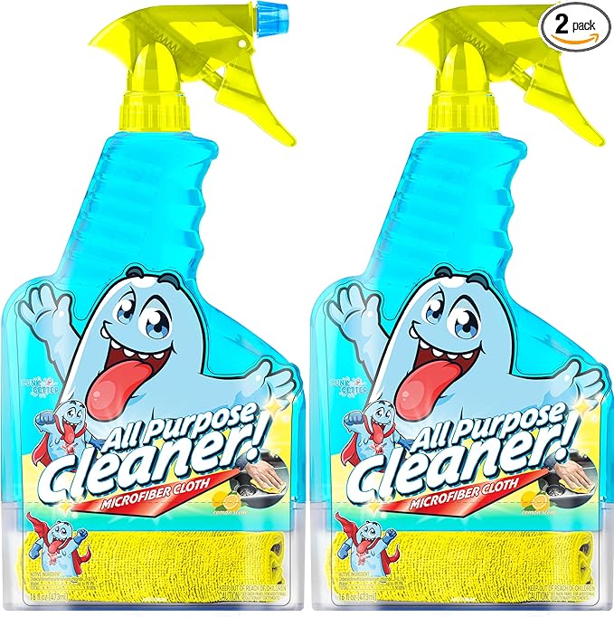 Spray Bottle with Microfiber Cap - All Purpose Cleaner 16oz - Lemon (2 Pack)