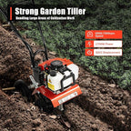 Garden Tiller Cultivator 52CC 2 Stroke Gasoline Powered Land Cultivator Yard Tiller Rototiler for Garden Lawn Digging Weed Removal Soil Cultivation