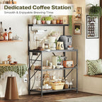 Huuger 4-Tier Bakers Rack with Reversible Power Outlet, 31.5 Inch Microwave Stand, Kitchen Bar, with Top Shelf, 6 S Hooks, Black