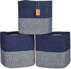 NaturalCozy 13 Inch Cube Storage Bins Cotton Rope Woven Baskets for Organizing 3-Pack | 13 x 13 Storage Cubes | Fabric Square Storage Baskets for Shelves Organizer, Kids Toy Bins, Closet Baby Nursery