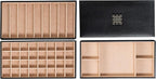 Jewelry Tray Organizer - 3 Large Stackable Trays & Lid - 46 Slot Storage for Drawer, Dresser - Black