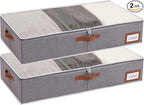 Yawinhe Under Bed Storage Containers, 2 Pack, Bin with Lids, Collapsible Closet Organizers, with Sorting Card Slot and 4 Leather Handles, for Blanket, Bedding, 31.5''Lx15.7''Wx6''H, Grey