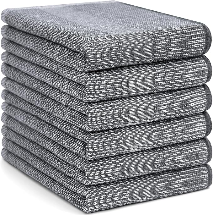 Homaxy Premium Kitchen Towels(18”x 28”, 6 Pack), Large Cotton Kitchen Hand Towels, Flat and Terry Dish Towels, 380 GSM Highly Absorbent Tea Towel Set with Hanging Loop, Grey