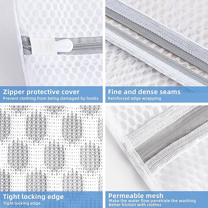 Laundry Bags 4 Pcs Mesh - 12 x 16 Inches, Durable Zipper Mesh Wash Bags for Delicates & Traveling