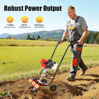 Gas Powered Tiller Cultivator 52cc 2 Stroke Gas Garden Tiller with Hand-Pull Recoil and 1.9KW 6500-7000RPM Gasoline Engine, for Plowing/Tilling/Furrowing