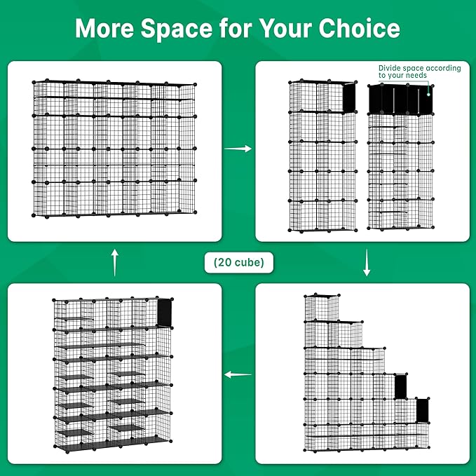 Wire Cube Storage Organizer, 20 Cubes Converted into 23 Cubes, Sturdy Metal Grids Storage Shelf Closet Shelving Units and Storage, Shelves for Bedroom LIvingroom Office