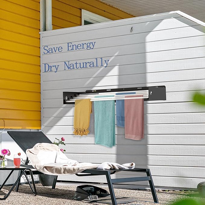 Foldable Wall Mounted Drying Rack, 40'' Wide Aviation Aluminum Laundry Drying Rack Collapsible with 5 Rods, 100LB Capacity, Pull Out Design Towel Drying Racks for Laundry Wall (Black, 40")