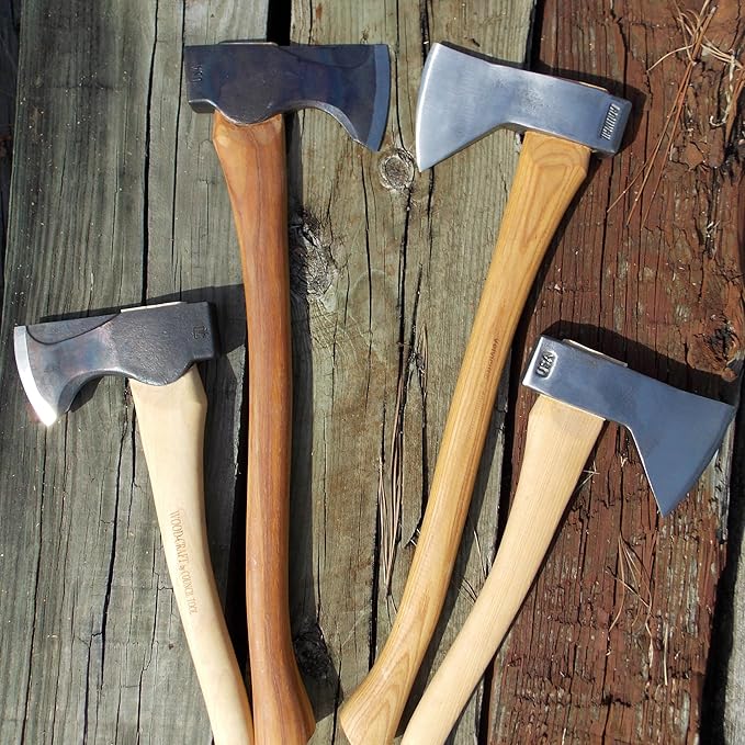 COUNCIL TOOL Wood-Craft Pack Axe - 2 lb Camping Axe, 24" Curved Hickory Handle with Leather Sheath, Made in The USA - WC20PA24C