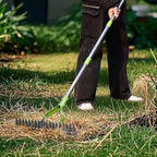 WORKPRO Thatch Rake, 15-Inch Thatching Rake for Lawns, Heavy Duty Dethatcher Rakes with 5FT Handle, Dethatching Rakes with Adjustable Head for Removing Dead Grass and Clippings, Loosening Soil