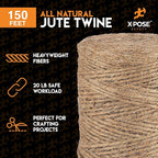 Jute Twine - 3 Ply Brown Roll 150 Feet Natural Jute String for Crafts, Packaging, Wrapping, Decorative Rope Cord for Hanging Ornaments (6 Packs)