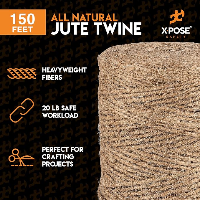 Jute Twine - 3 Ply Brown Roll 150 Feet Natural Jute String for Crafts, Packaging, Wrapping, Decorative Rope Cord for Hanging Ornaments (6 Packs)