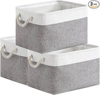 Storage Basket for Organizing - 15.7x11.8x8.2 inch Large 3 Pack Collapsible Storage Bins for Shelves, Fabric Storage Cubes for Gift Closet Linen Organization (White & Grey)