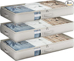 Under Bed Storage Containers with Window, Closet Organizers and Storage Bags, Foldable Underbed Storage Bags for Blankets, Clothing, Comforter, Linen Sheets, Wrapping Paper, 3 Pack, Grey