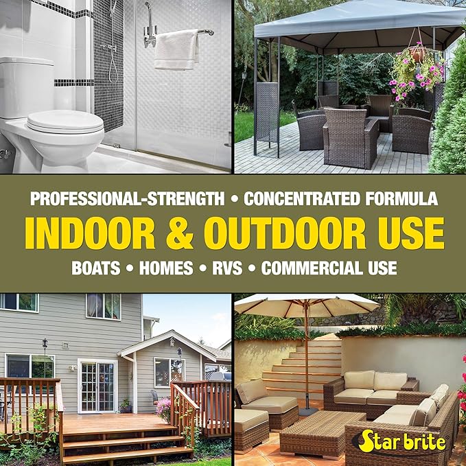STAR RBITE O/C Mildew Stain Remover - Professional Strength, Quick-Acting, Multi-Surface Cleaner for Outdoor Furniture, Vinyl, and Grout - 1 Gallon (054400)