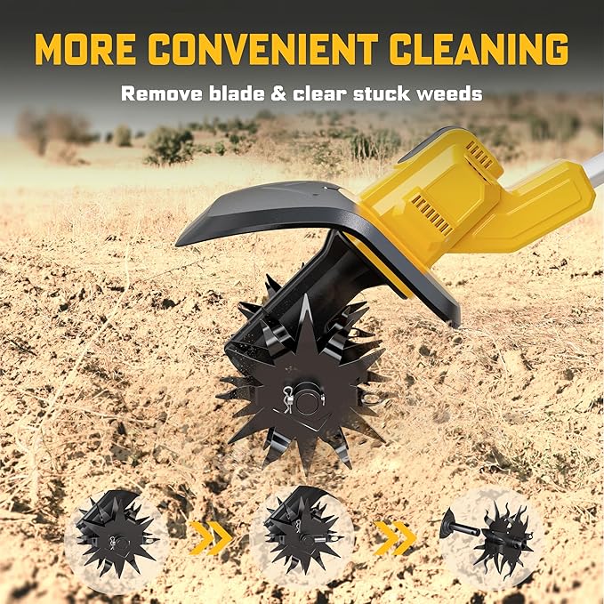 Cordless Tiller Cultivator for Dewalt 20V Battery(Tool Only), Brushless Motor,Electric Garden Tiller w/360 RPM, 9In Tilling Width and 6.6In Depth Garden Rototiller for Lawn/Soil Cultivation