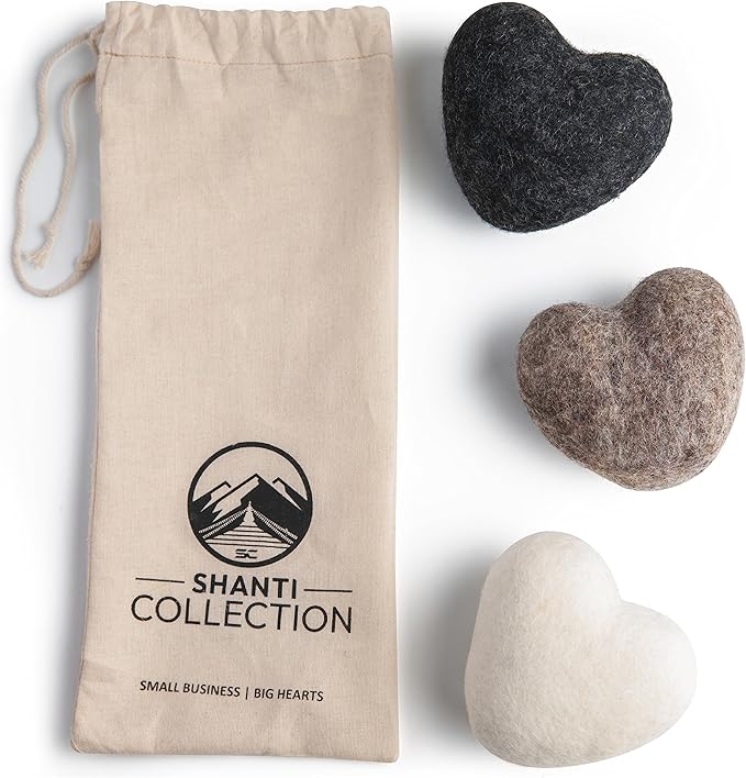 Big Heart Reusable Handmade Wool Dryer Balls for Laundry 3-Pack XL, Wool Balls Replaces Dryer Sheets and Shorten Drying Time.