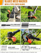 Electric Weed Wacker, 3 in 1 Weed Eater Battery Powered, Grass Trimmer Cordless with 2x21V Batteries & Charger, Lightweight Lawn Trimmer/Edger/Brush Cutter for Yard Garden