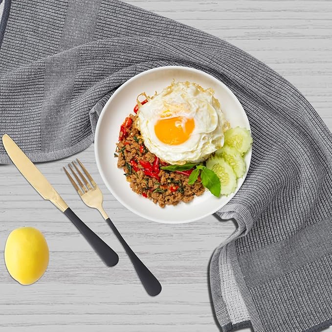 Homaxy Premium Kitchen Towels(18”x 28”, 6 Pack), Large Cotton Kitchen Hand Towels, Flat and Terry Dish Towels, 380 GSM Highly Absorbent Tea Towel Set with Hanging Loop, Grey/Green/Khaki