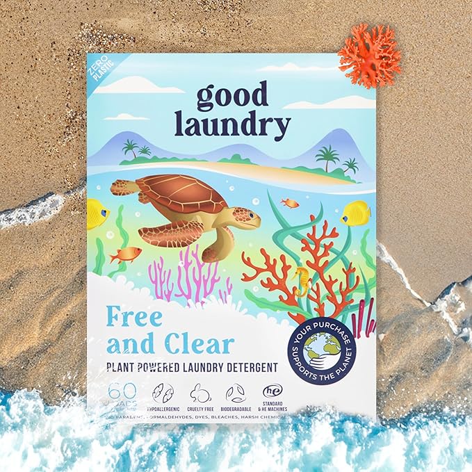 Unscented Detergent Sheets (60 Loads) – Hypoallergenic, Eco-Friendly Laundry Solution – Plastic-Free Packaging, Zero-Waste, Biodegradable – Gentle on Sensitive Skin – Based in the USA