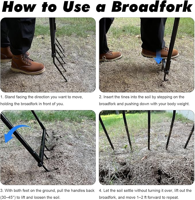 Broadfork Garden Tool Heavy Duty, 5 Tines Broad Fork for Gardening, U-Shaped Garden Fork for Loosening Soil, 20 in. Wide Broadforks for Gardening, 55 in. Heigh
