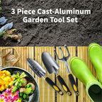 ⭐️ Gardenera 3PC Garden Tool Set with Soft Rubberized Non-Slip Handles - Hand Trowel, Transplant Trowel, Hand Rake in Polished Aluminum - Ideal for All Gardening Needs and The for Gardeners 🎁