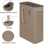 efluky Slim Laundry Basket, Narrow Laundry Hamper with Handles, Collapsible Dirty Clothes Hamper, Tall Laundry Bin for Laundry Room, Dorm and Bedroom, 12.7 Gallons(48L) Flax Brown