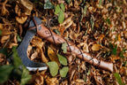 Two-Handed Viking Axe with 1095 Carbon Steel Axe Head - Includes Forged Iron Wall Mount Hooks (2) - Teakwood Shaft with Hand-Engraved Norse Runes | The Skeggøx