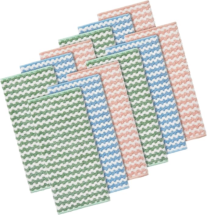 JOYMOOP 12 Pack Microfiber Cleaning Cloth, Larger Kitchen Towels, Dish Rags for Dish Drying Washing, Absorbent Streak Free Lint Free Rags for Cleaning - 11.81" x 15.75"