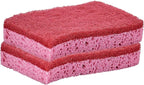 Non-Scratch Cellulose Sponge Kitchen Scrub Sponge with Scouring Pad Set, Good for Non-Stick Cookware Frying Pan, Pot, Counter Top, Sink Scrubbing, Kitchen Scrubbers, Pack of 2, (Red/Pink)