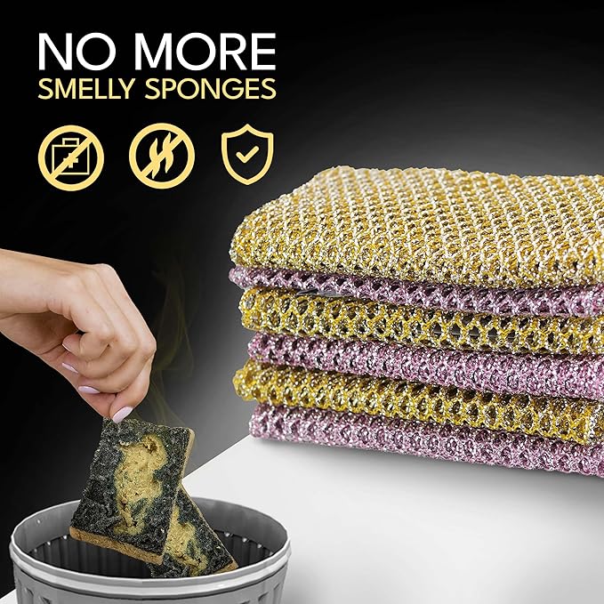 Heavy Duty Dish Scrubbers, Non-Scratch Scouring Pads - Odorless & Long Lasting Mesh Dish Cloth - Replace Sponges - Kitchen, Floor and Bathroom Usage - Made in Korea (2 Pcs)