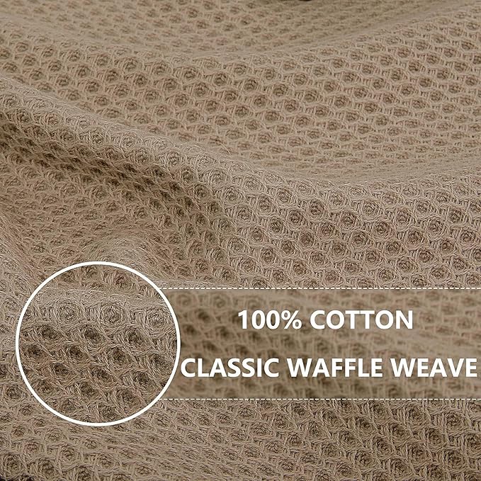 Homaxy 100% Cotton Waffle Weave Kitchen Dish Towels, Ultra Soft Absorbent Quick Drying Cleaning Towel, 13 x 28 Inches, 8-Pack, Tan