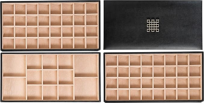 Earring Organizer Tray - 3 Large Stackable Trays with Lid -77 Slot Classic Jewelry Storage Display Case for Drawer or Dresser - Holder for Earring Ring Necklace or Cufflinks