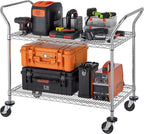 Finnhomy 2-Tier Commercial Grade Rolling Cart, Heavy Duty Utility Cart, Carts with Wheels and Handles, Kitchen Carts on Wheels, Metal Cart with 600 lbs Capacity, Shelf Size 24" D x 40" W, NSF