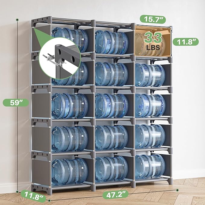 REIBII Bookshelf, DIY Tall Bookcase, 15 Grey Cube Storage Organizers for Bedroom Office Living Room Closet, 11.8" D x 47.2" W x 59" H