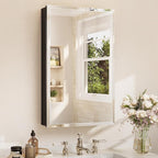 TETOTE 20 x 32 Mirrored Medicine Cabinets for Bathroom with Tempered Beveled Mirror Black Medicine Cabinet Aluminum Cabinet DTC Hinges, Stepless Adjustable Shelves, Recessed/Surface-Mounted