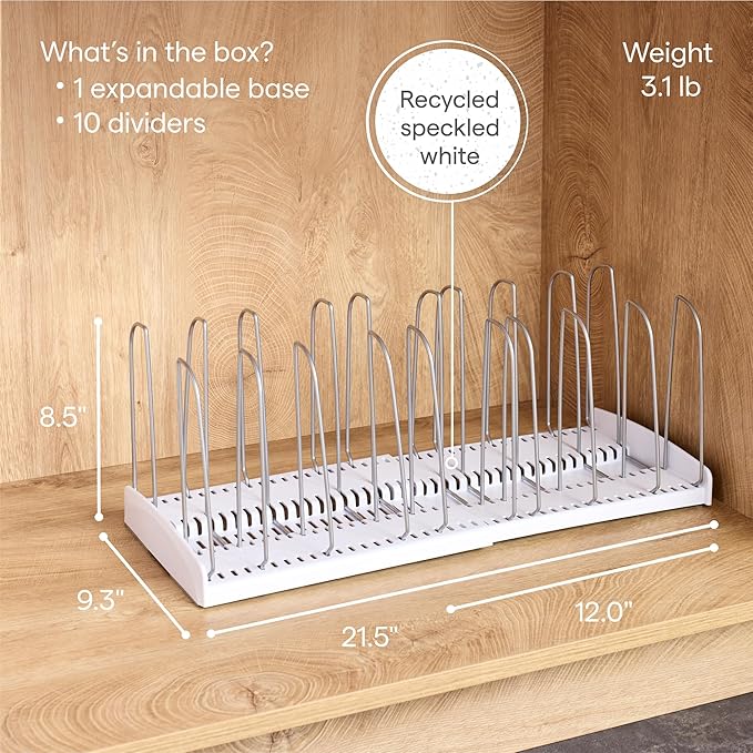 YouCopia StoreMore Expandable Cookware Rack with Tall Steel Wires, 12.5"-22" Wide Adjustable Pan Organizer for Kitchen Cabinet Storage, Premium Edition